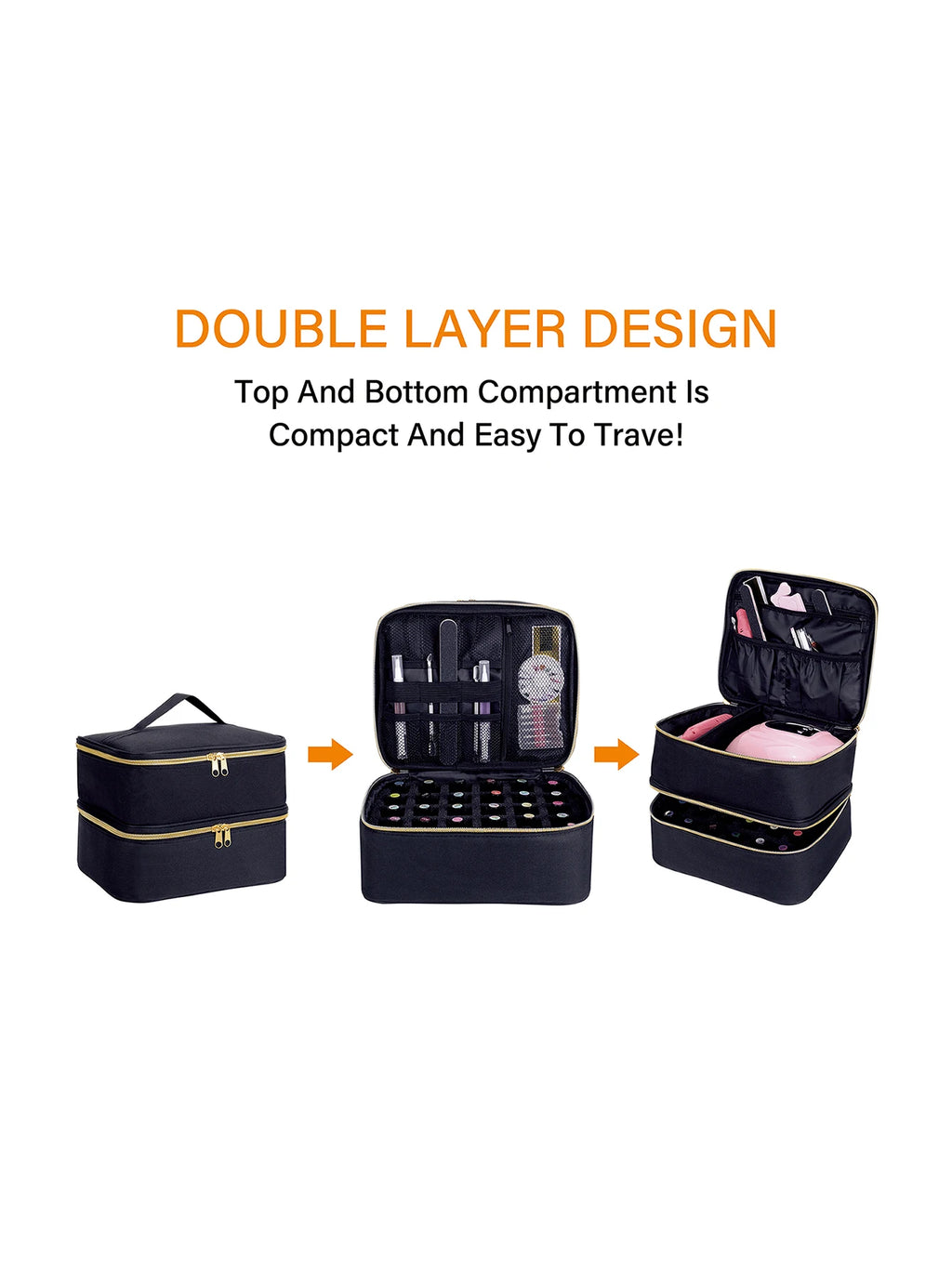 Nail Polish Organizer, Handheld Double-Layer Cosmetic Storage Tote Bag for Nail Lovers, Can Store Nail Tools, Nail Polish Gel, D