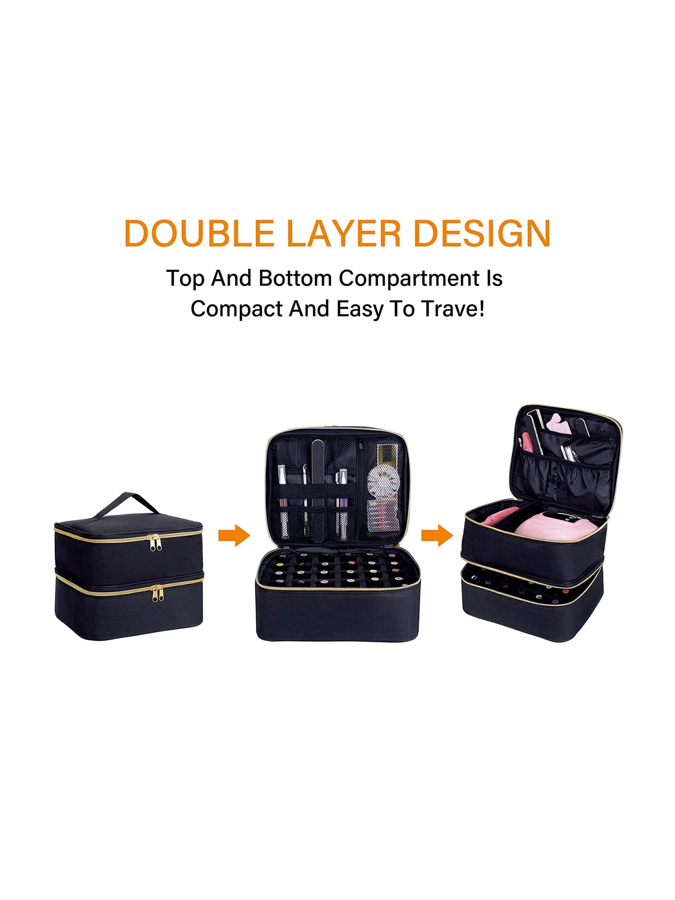 Nail Polish Organizer, Handheld Double-Layer Cosmetic Storage Tote Bag for Nail Lovers, Can Store Nail Tools, Nail Polish Gel, D