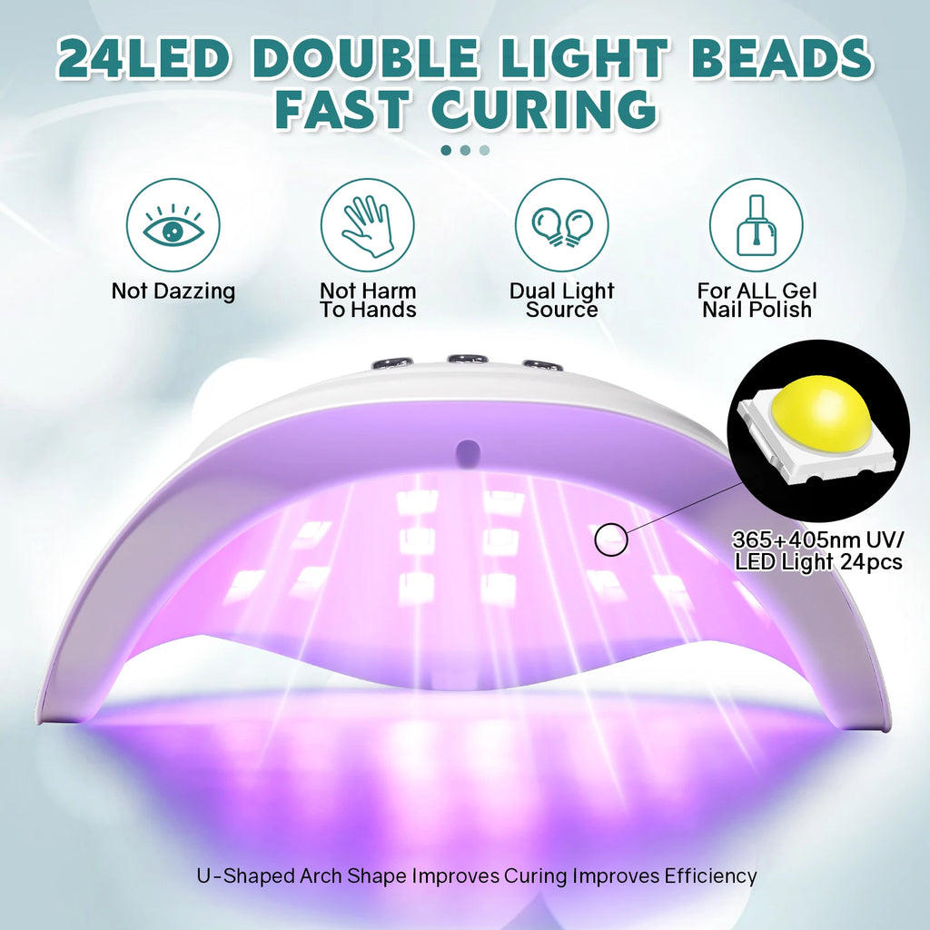 72W UV Nail Lamp Professional 24 Leds Nail Dryer with 3 Timer Settings Quick-Drying Manicure Lamp for Curing All Nails Gel