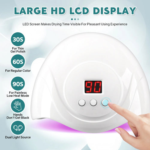 72W UV Nail Lamp Professional 24 Leds Nail Dryer with 3 Timer Settings Quick-Drying Manicure Lamp for Curing All Nails Gel