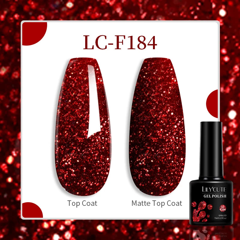 184 Colors 7ML Gel Nail Polish Purple Glitter Sequins Manicure Base Matte Top Coat Soak off LED UV Nail Art Gel Varnish