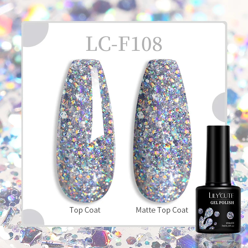 184 Colors 7ML Gel Nail Polish Purple Glitter Sequins Manicure Base Matte Top Coat Soak off LED UV Nail Art Gel Varnish
